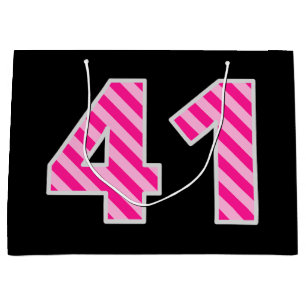 Fun Pink Striped "41"; Happy 41st Birthday; Name Large Gift Bag