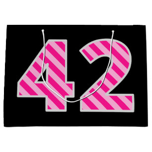 Fun Pink Striped "42"; Happy 42nd Birthday; Name Large Gift Bag