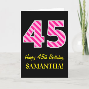 Fun Pink Striped "45"; Happy 45th Birthday; Name Card