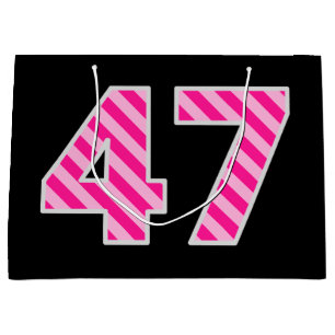 Fun Pink Striped "47"; Happy 47th Birthday; Name Large Gift Bag
