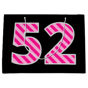 Fun Pink Striped "52"; Happy 52nd Birthday; Name Large Gift Bag