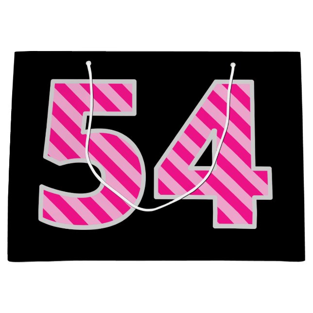Fun Pink Striped "54"; Happy 54th Birthday; Name Large Gift Bag (Front)