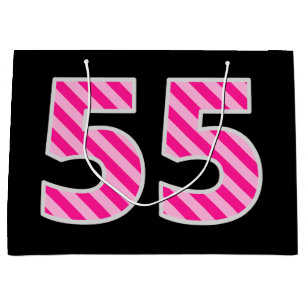 Fun Pink Striped "55"; Happy 55th Birthday; Name Large Gift Bag
