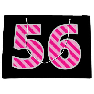 Fun Pink Striped "56"; Happy 56th Birthday; Name Large Gift Bag