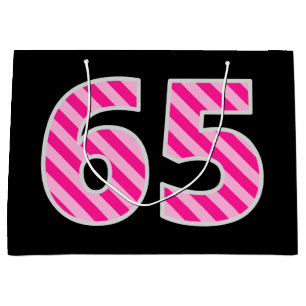 Fun Pink Striped "65"; Happy 65th Birthday; Name Large Gift Bag
