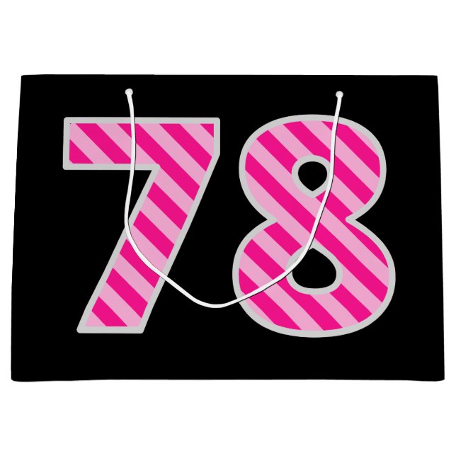 Fun Pink Striped "78"; Happy 78th Birthday; Name Large Gift Bag (Front)
