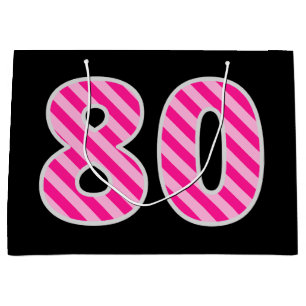 Fun Pink Striped "80"; Happy 80th Birthday; Name Large Gift Bag