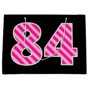 Fun Pink Striped "84"; Happy 84th Birthday; Name Large Gift Bag