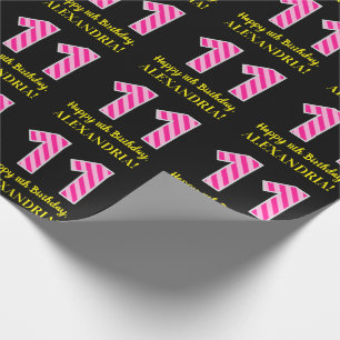 Fun Pink Stripes "11"; Happy 11th Birthday; Name Wrapping Paper