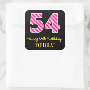 Fun Pink Stripes “54”: Happy 54th Birthday + N Square Sticker