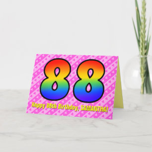 Fun Pink Stripes, Hearts, Rainbow # 88th Birthday Card