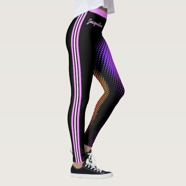 Fun Pink Stripes with Your Name on BLACK Leggings (Right)
