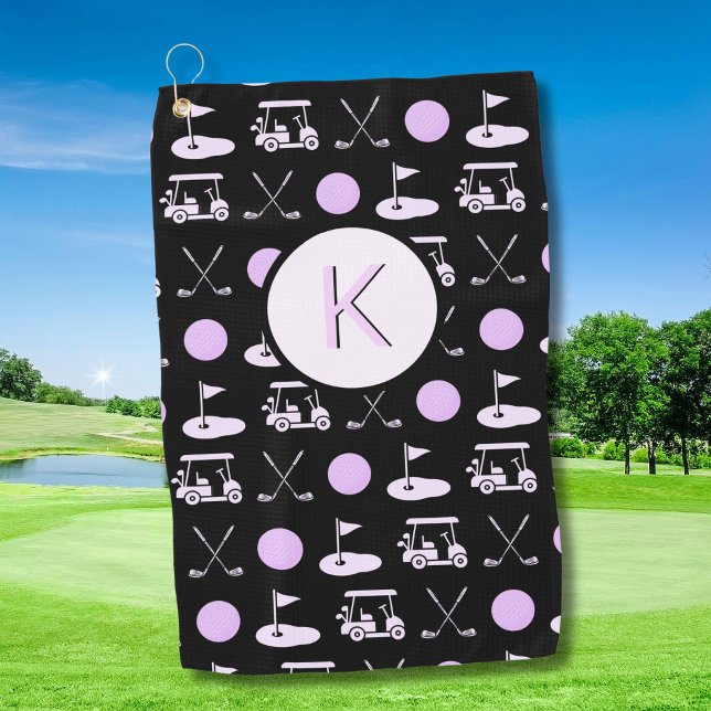 Fun Pink Stylish Golf Design and Custom Monogram  Golf Towel (Creator Uploaded)
