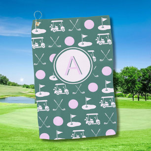 Fun Pink Stylish Golf Design and Custom Monogram  Towel