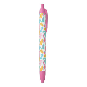 Fun Pink & Teal Dinosaur Pattern Black Ink Pen