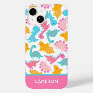 Fun Pink & Teal Dinosaur Pattern Case-Mate iPhone 14 Case