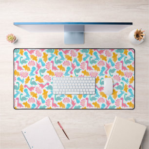 Fun Pink & Teal Dinosaur Pattern Desk Mat