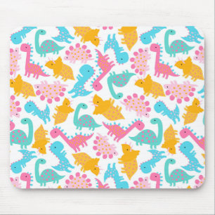 Fun Pink & Teal Dinosaur Pattern Mouse Pad