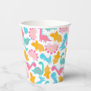 Fun Pink & Teal Dinosaur Pattern Paper Cups