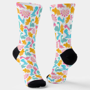 Fun Pink & Teal Dinosaur Pattern Socks