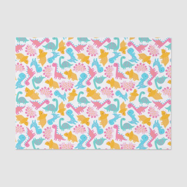 Fun Pink & Teal Dinosaur Pattern Tissue Paper (Front)