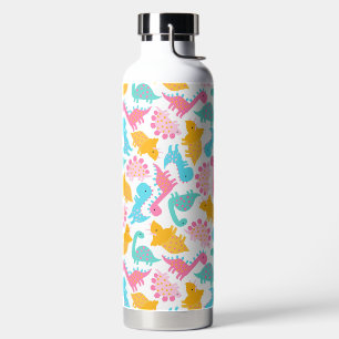 Fun Pink & Teal Dinosaur Pattern Water Bottle