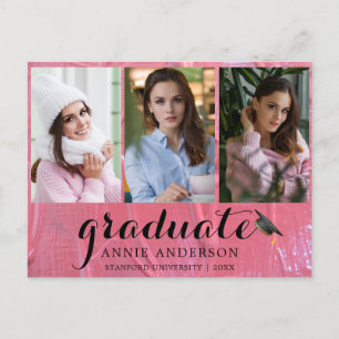 Fun Pink Wet Paint 3 Photo Graduation Invitation Postcard
