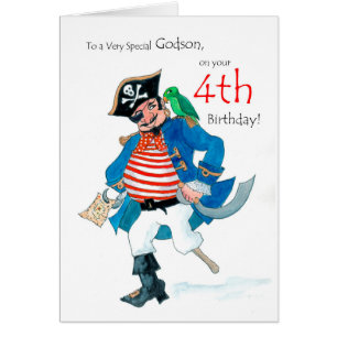 Fun Pirate 4th Birthday Card for Godson
