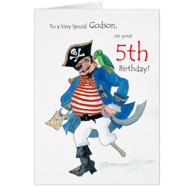 Fun Pirate 5th Birthday Card for Godson (Front)