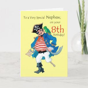 Fun Pirate 8th Birthday Card for Nephew on Yellow