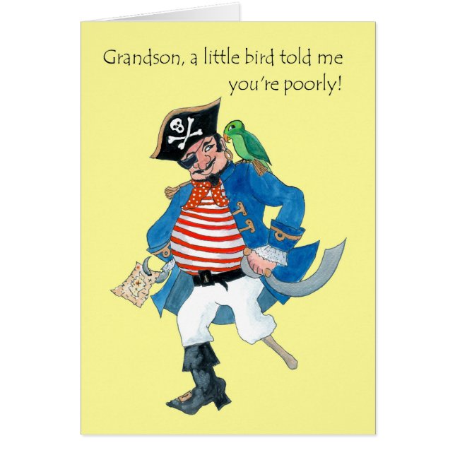 Fun Pirate and Parrot Get Well for Grandson (Front)