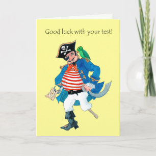 Fun Pirate and Parrot Good Luck with Test, Yellow Card