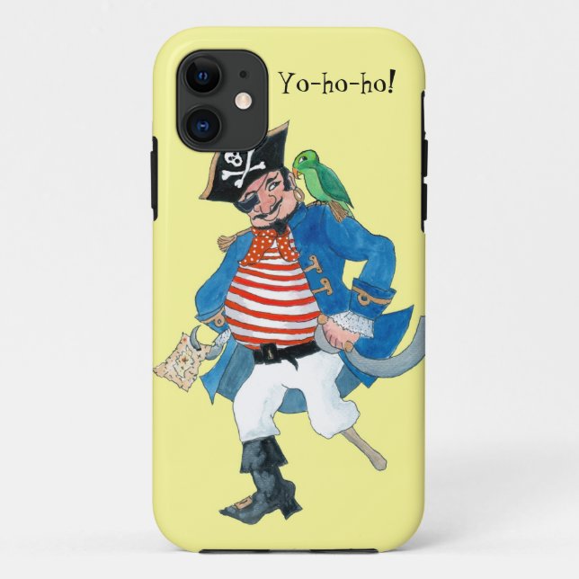 Fun Pirate and Parrot on Pale Lemon Yellow Case-Mate iPhone Case (Back)
