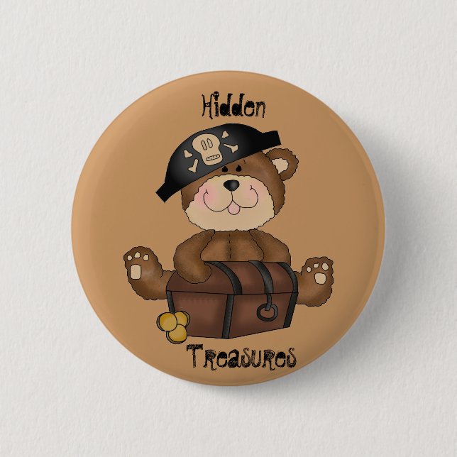 Fun Pirate Bear with Treasure Chest Pin Button (Front)