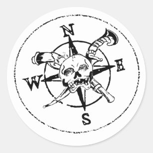 Fun Pirate Compass Logo Classic Round Sticker