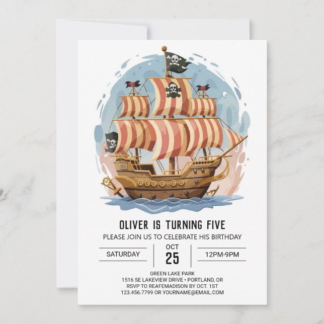 Fun Pirate Map Children Pirate Birthday Invitation (Front)