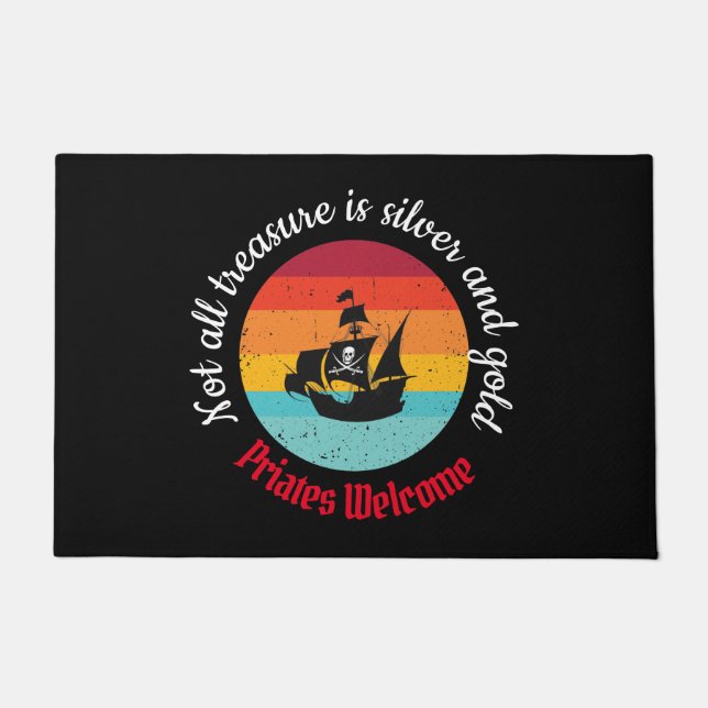 Fun Pirate Party ship Welcome Doormat (Front)