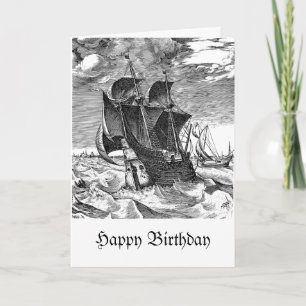 Fun Pirate Ship and Whale Birthday Humour Card