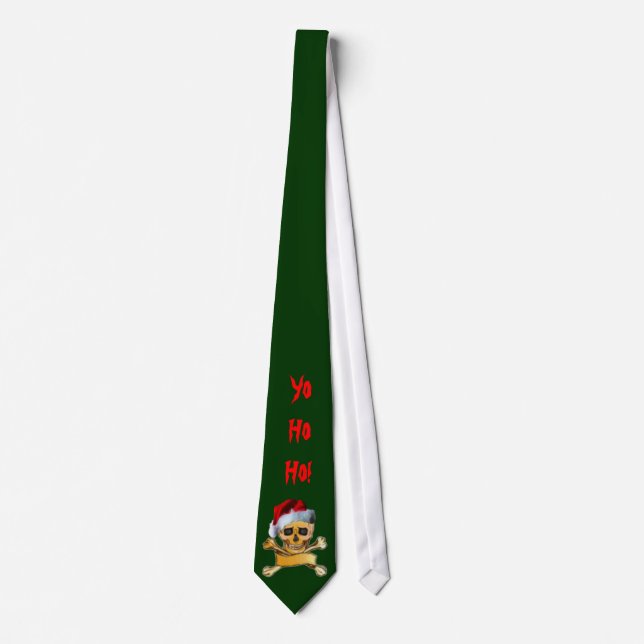 Fun Pirate Skull & Crossbones Santa Hat Christmas Tie (Front)