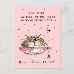 Fun Pisces postcard Zodiac Cat Star sign postcard