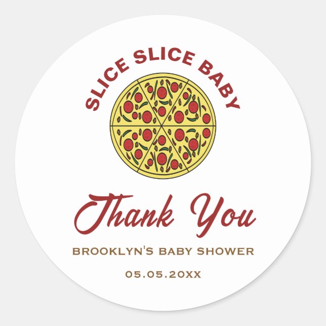 Fun Pizza Gender Neutral Slice Slice Baby Shower Classic Round Sticker (Front)