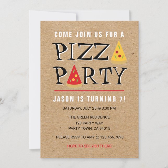 Fun Pizza Party Birthday Celebration invitation (Front)