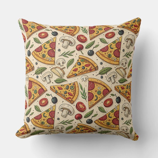 Fun Pizza Party Pepperoni Pizza Lover Food Pattern Throw Pillow (Front)