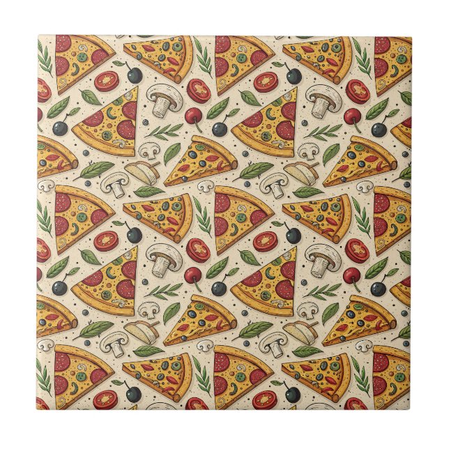 Fun Pizza Party Pepperoni Pizza Lover Food Pattern Tile (Front)