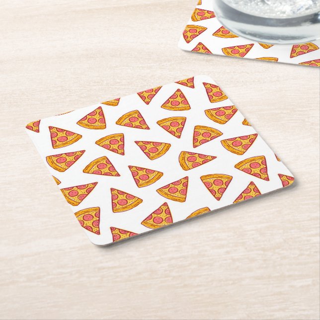 Fun Pizza Slice Pattern Square Paper Coaster (Angled)