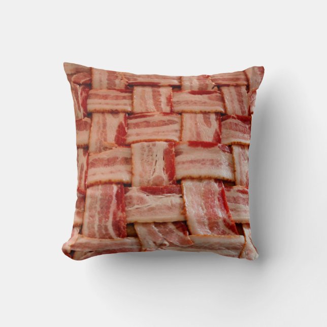 Fun Plaid Bacon Pattern Meat Lover Throw Pillow (Front)