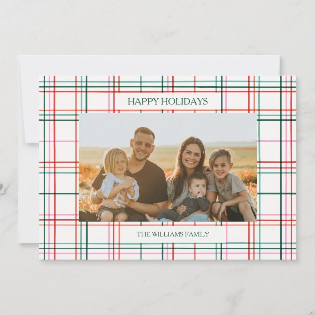 Fun plaid pattern kids one photo Holiday card (Front)