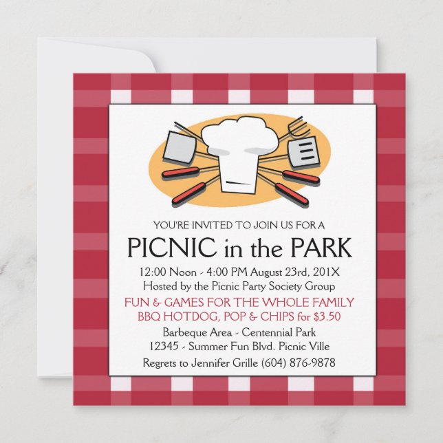 Fun Plaid Tablecloth Summer Picnic BBQ invitation (Front)