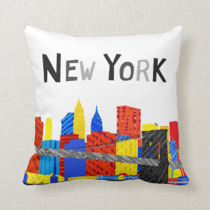 Fun, Playful Childlike Illustration of Manhattan Throw Pillow