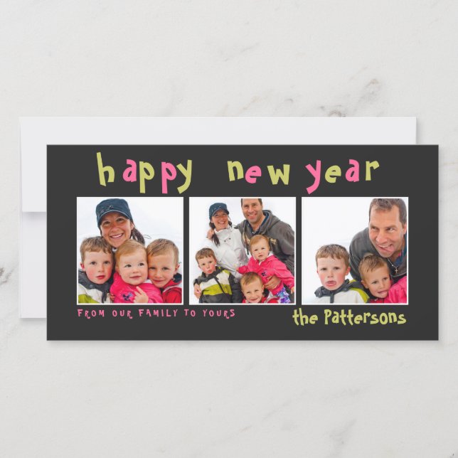 Fun & Playful Happy New Year 3 Photo Card (Front)